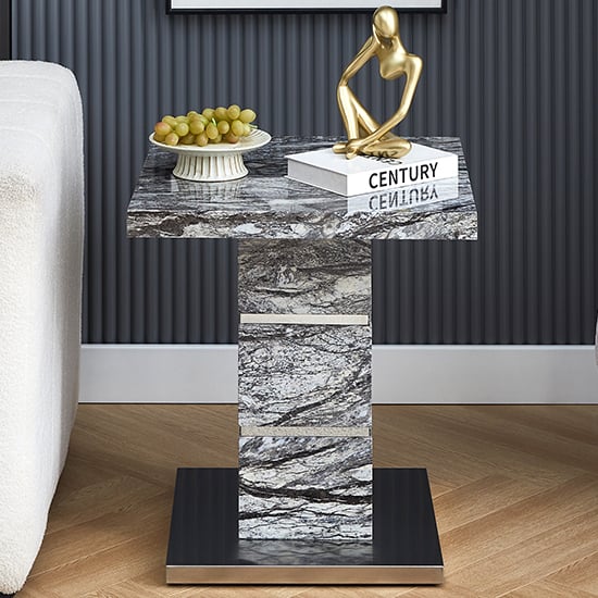 Parini High Gloss Lamp Table In Melange Marble Effect