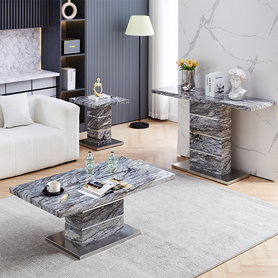 Parini High Gloss Lamp Table In Melange Marble Effect