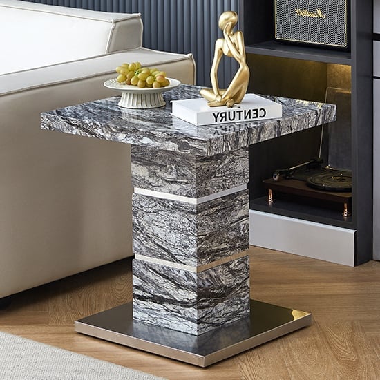 Parini High Gloss Lamp Table In Melange Marble Effect