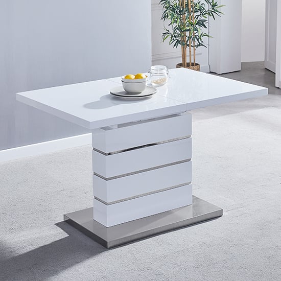 Parini Small Extending White Dining Table 6 Petra Grey White Chairs