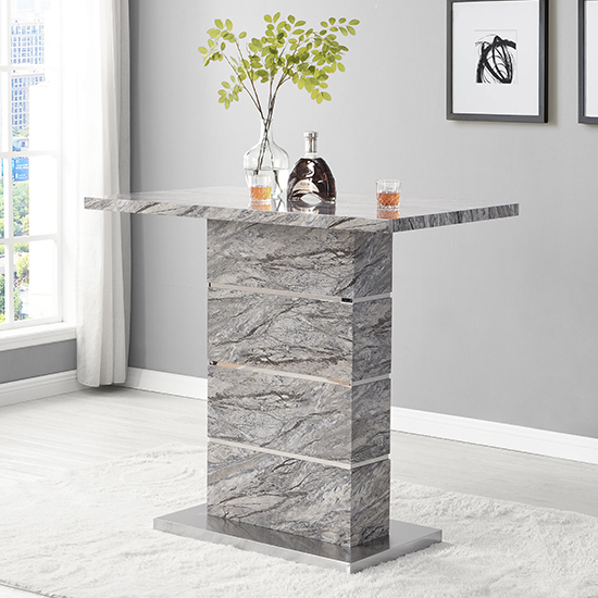 Parini Melange Marble Effect Bar Table 4 Candid Black Stools