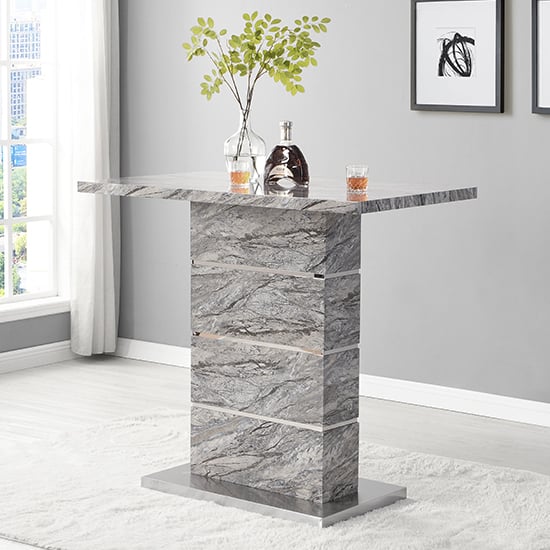 Parini Melange Marble Effect Bar Table 4 Candid Grey Stools