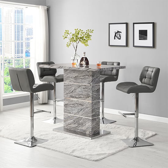 Product photograph of Parini Melange Marble Effect Bar Table 4 Candid Grey Stools from Furniture in Fashion