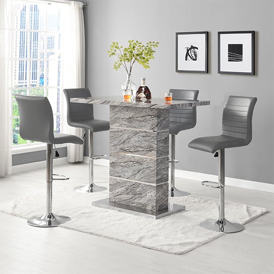 Read more about Parini melange marble effect bar table 4 ripple grey stools