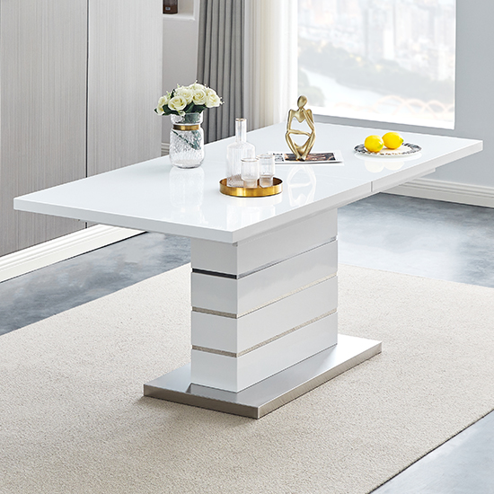 Parini Small Extending White Dining Table 4 Petra Grey White Chairs