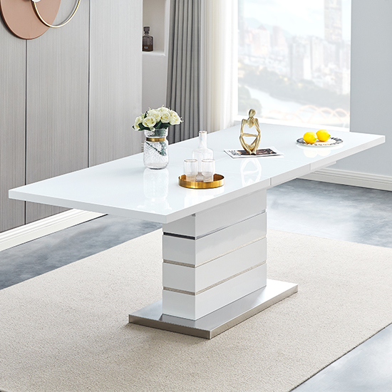 Parini Small Extending White Dining Table 4 Petra Grey White Chairs