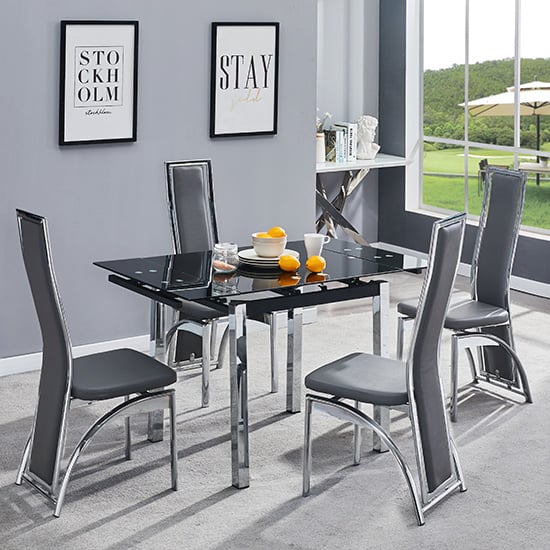 Photo of Paris extending glass dining table with 4 chicago grey chairs