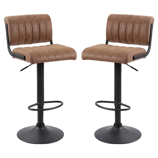 Paris Brown Woven Fabric Bar Stools With Black Base In A Pair