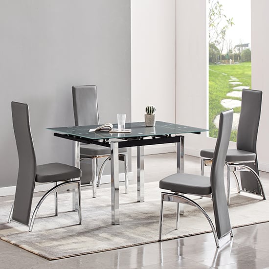 Read more about Paris extending grey glass dining table 4 romeo grey chairs