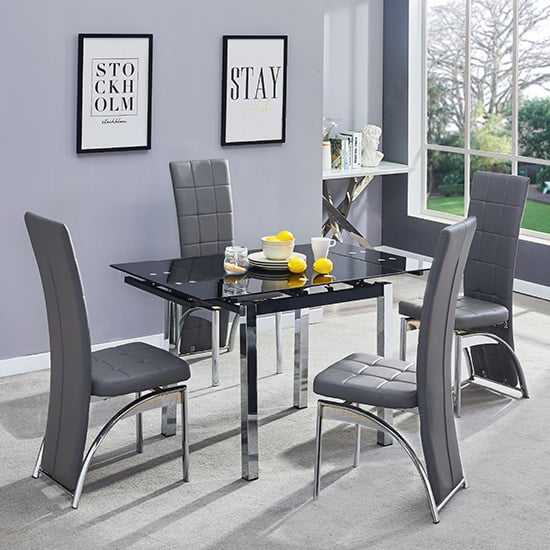 Photo of Paris extending grey glass dining table 4 ravenna grey chairs