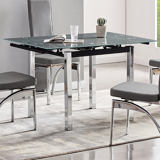 Photo of Paris extending grey glass dining table with chrome metal legs