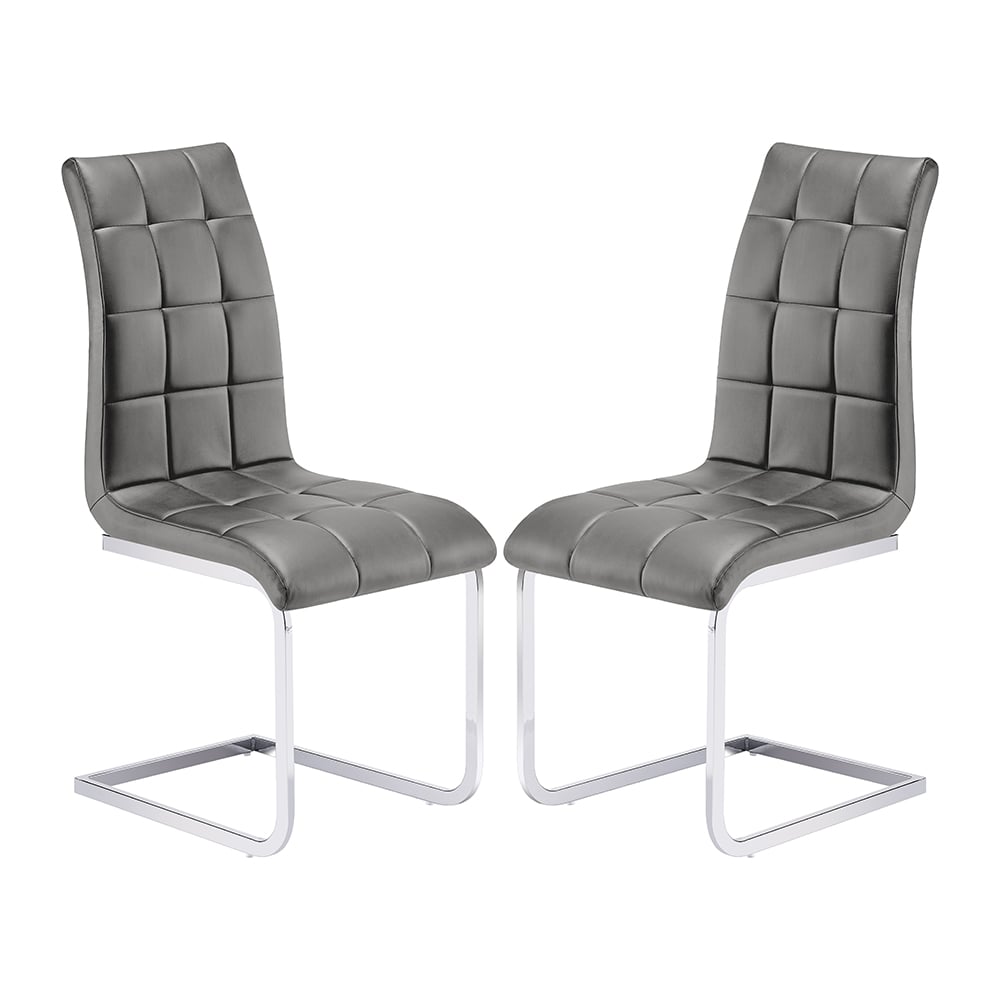 Paris Grey Faux Leather Dining Chairs In Pair