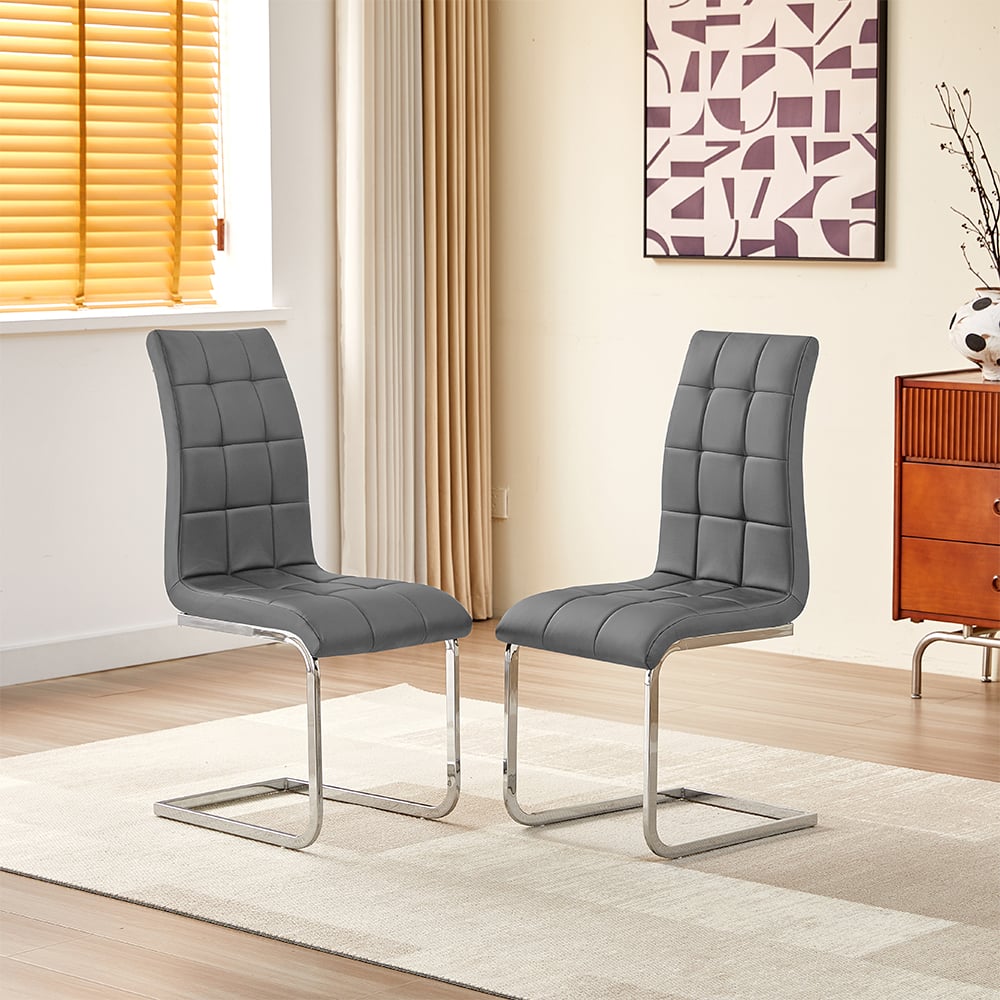 Product photograph of Paris Grey Faux Leather Dining Chairs In Pair from Furniture in Fashion