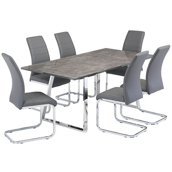 Paroz Wooden Dining Table With 6 Sako Grey Leather Chairs_1