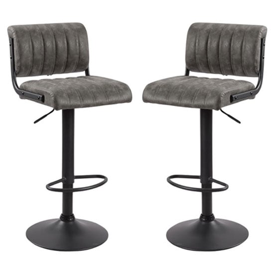 Read more about Paris grey woven fabric bar stools with black base in a pair