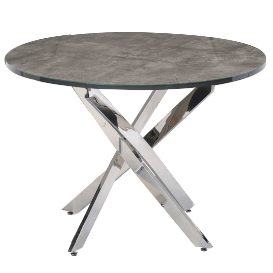 Product photograph of Paroz Round Glass Top Dining Table In Grey With Steel Legs from Furniture in Fashion