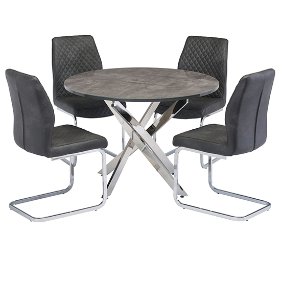 Paroz Round Wooden Dining Table With 4 Caprika Grey Chairs Furniture in Fashion