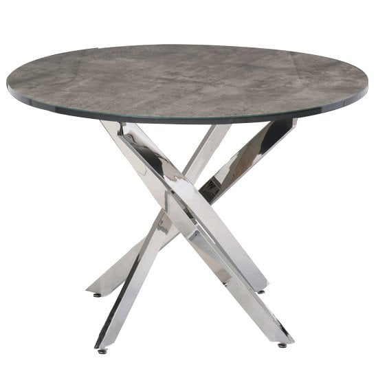 Paroz Round Grey Glass Dining Table With 4 Sako Grey Chairs_2