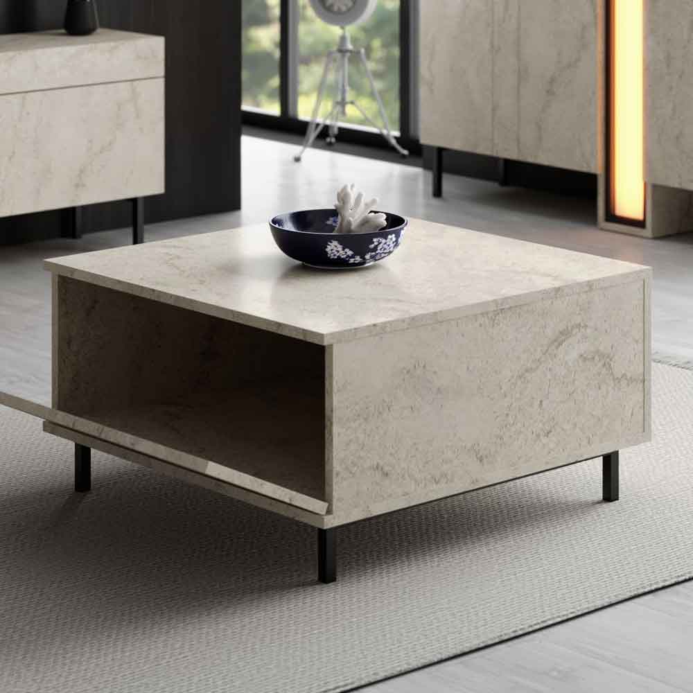 Paris Square Wooden Coffee Table in Travertine Marble Effect