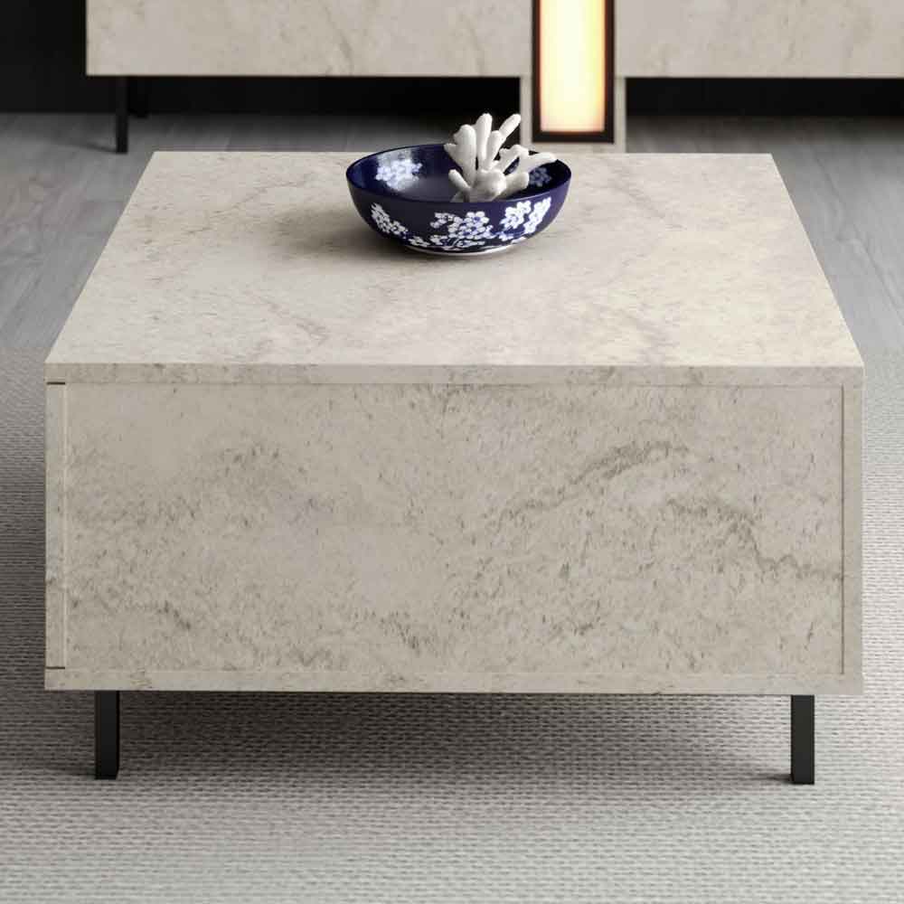 Paris Square Wooden Coffee Table in Travertine Marble Effect