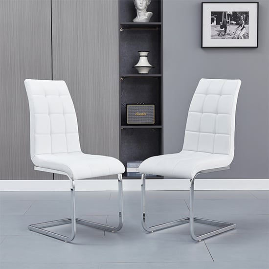 Paris White Faux Leather Dining Chairs In Pair