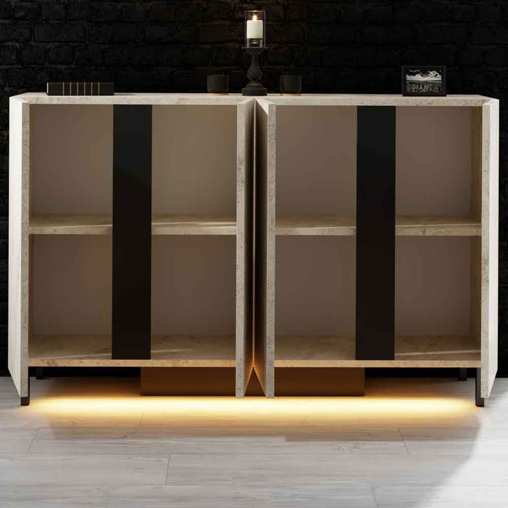 Paris Wooden LED Sideboard with 4 Doors in Travertine Marble Effect