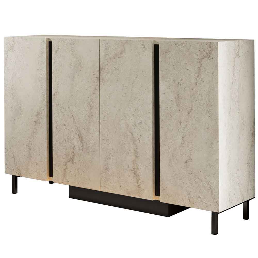 Paris Wooden LED Sideboard with 4 Doors in Travertine Marble Effect
