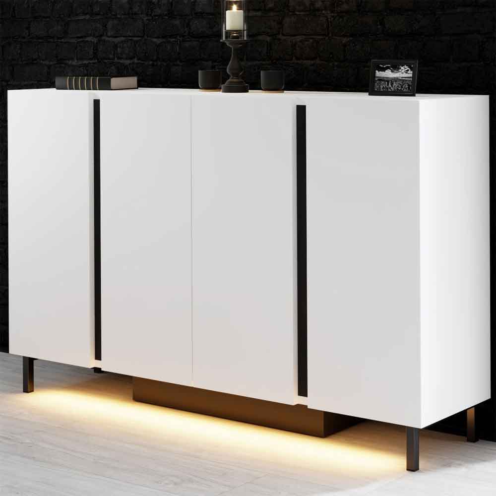 Paris Wooden LED Sideboard with 4 Doors in White