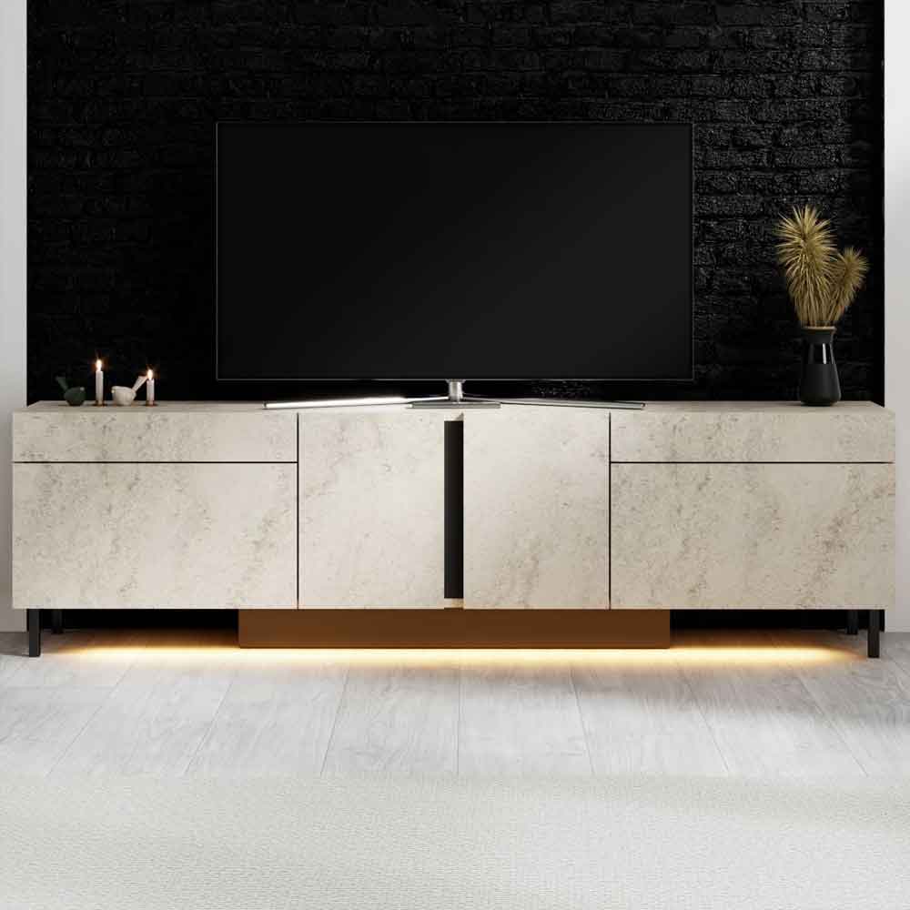 Paris Wooden LED TV Stand with 4 Doors in Travertine Marble Effect