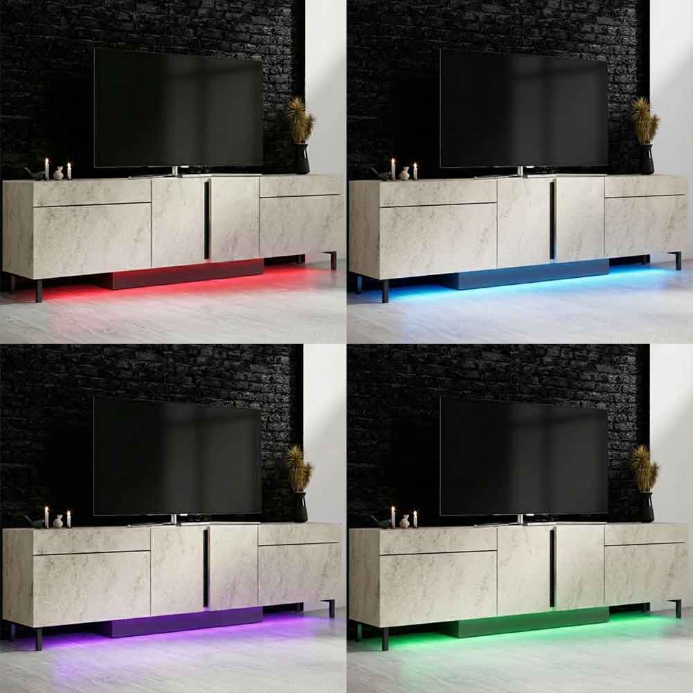 Paris Wooden LED TV Stand with 4 Doors in Travertine Marble Effect