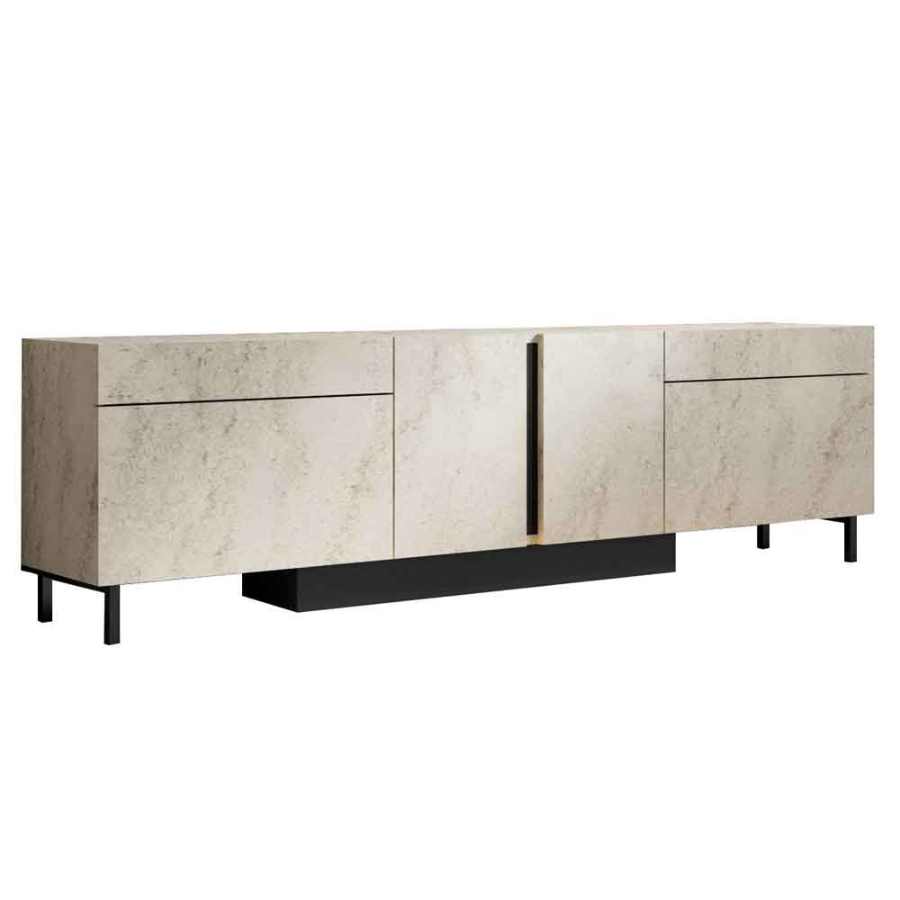 Paris Wooden LED TV Stand with 4 Doors in Travertine Marble Effect