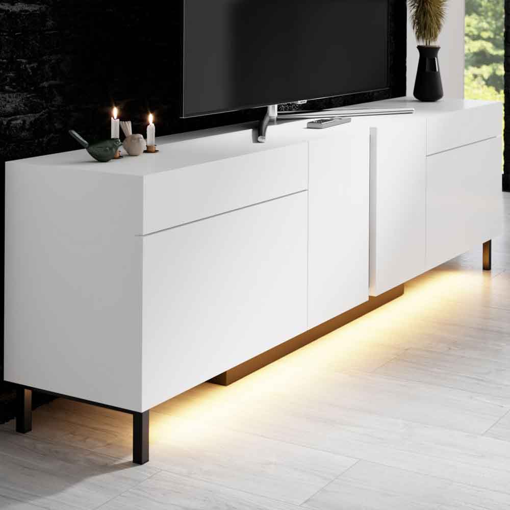 Paris Wooden LED TV Stand with 4 Doors in White