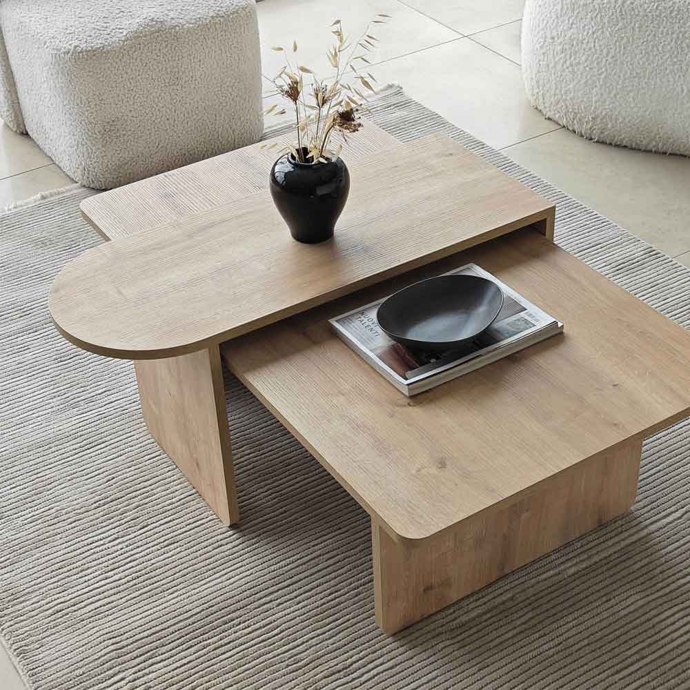 Paris Wooden Nesting Coffee Tables in Sapphire Oak