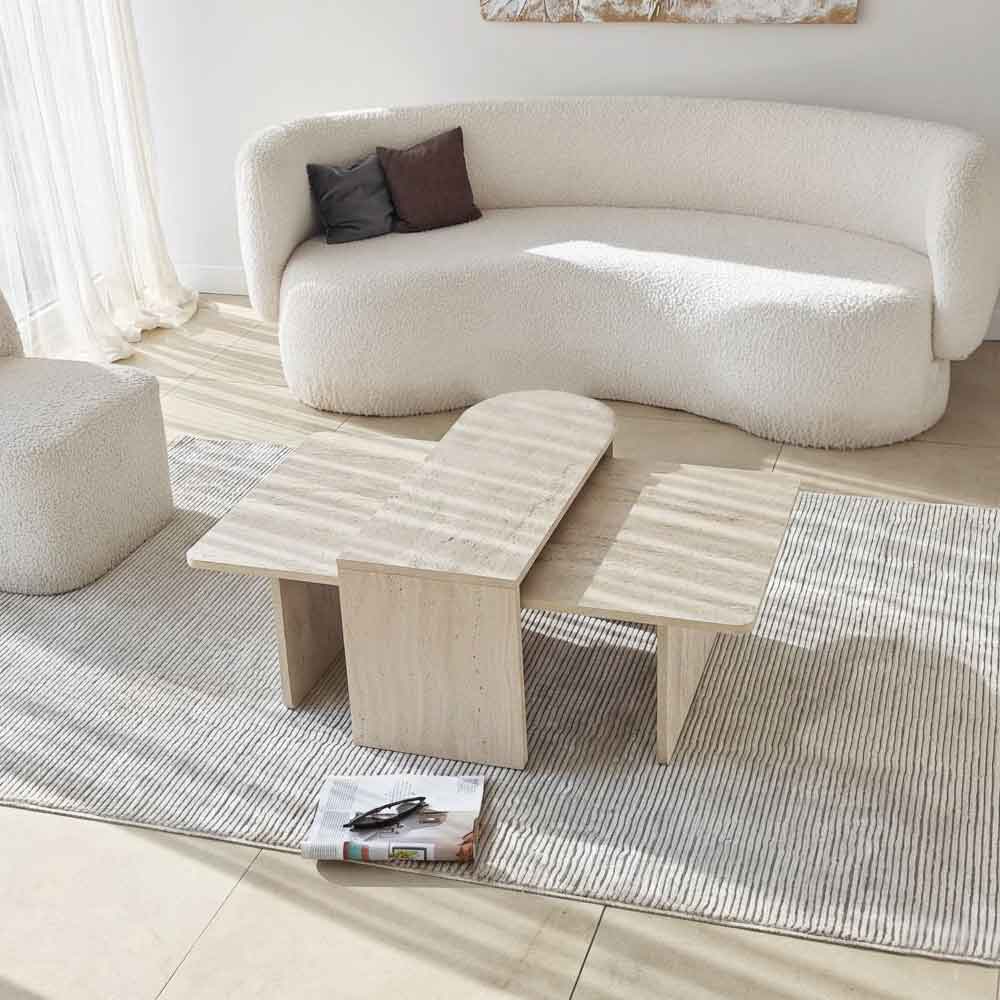 Paris Wooden Nesting Coffee Tables in Travertine Marble Effect