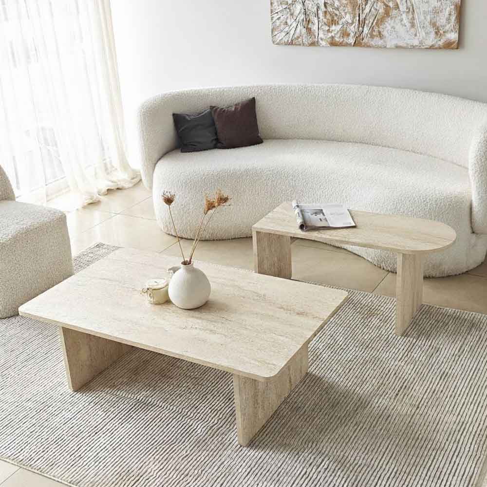 Paris Wooden Nesting Coffee Tables in Travertine Marble Effect