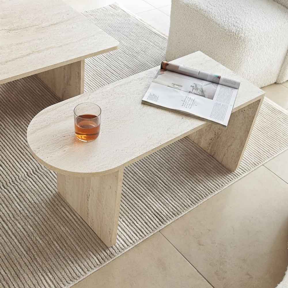 Paris Wooden Nesting Coffee Tables in Travertine Marble Effect