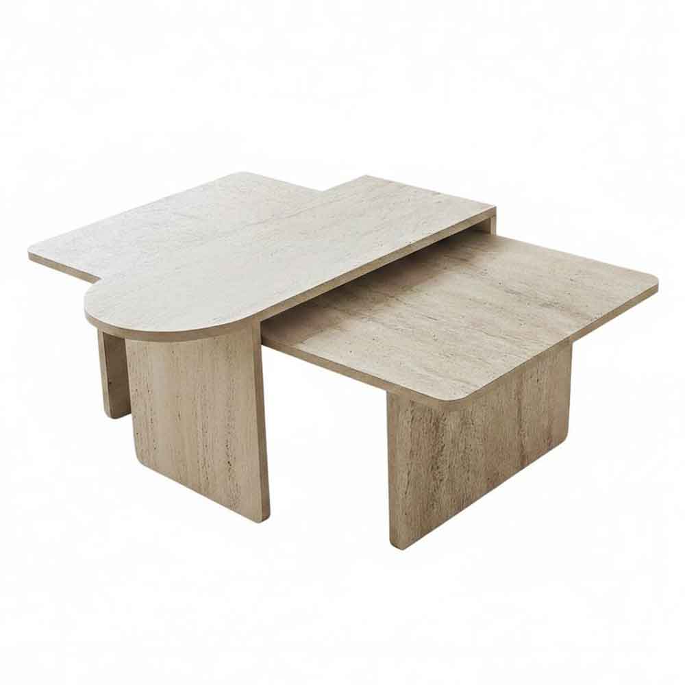 Paris Wooden Nesting Coffee Tables in Travertine Marble Effect