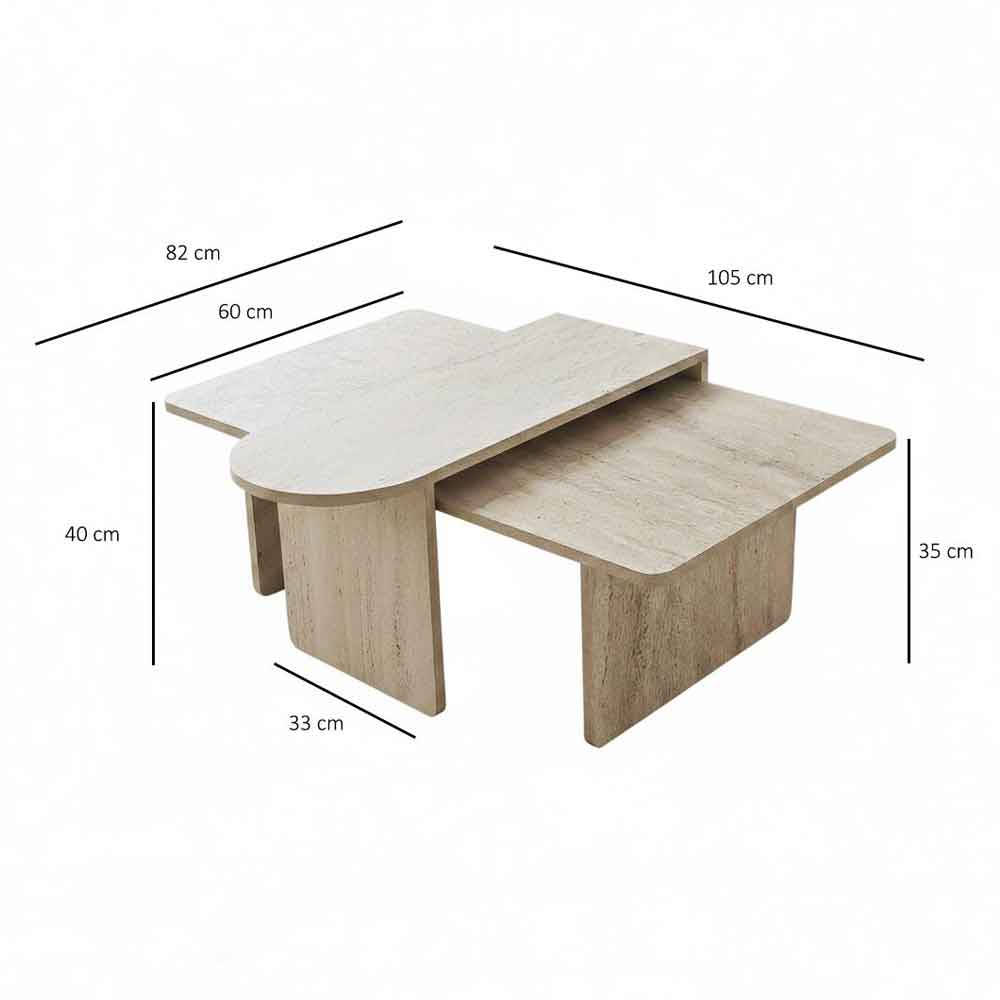 Paris Wooden Nesting Coffee Tables in Travertine Marble Effect