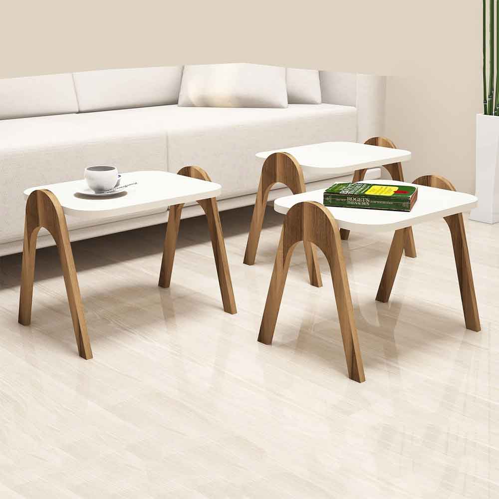 Paris Wooden Nesting Side Tables in Walnut and Cream