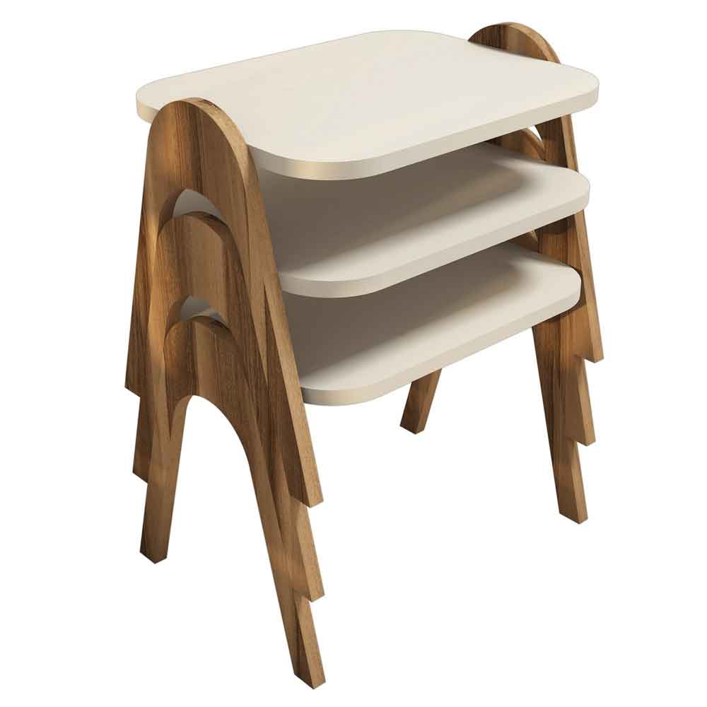 Paris Wooden Nesting Side Tables in Walnut and Cream