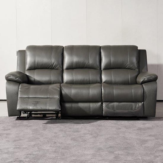 Parker Faux Leather Electric Recliner 3 Seater Sofa In Grey