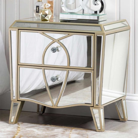 Product photograph of Parker Mirrored Bedside Cabinet With 2 Drawers In Champagne from Furniture in Fashion