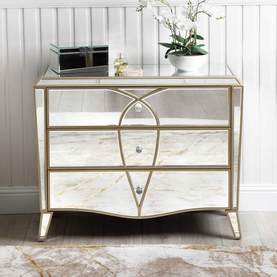 Product photograph of Parker Mirrored Chest Of 3 Drawers In Champagne from Furniture in Fashion