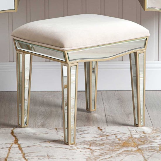 Product photograph of Parker Mirrored Dressing Stool In Champagne from Furniture in Fashion