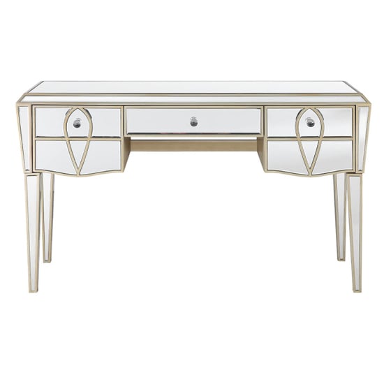 Product photograph of Parker Mirrored Dressing Table With 3 Drawers In Champagne from Furniture in Fashion