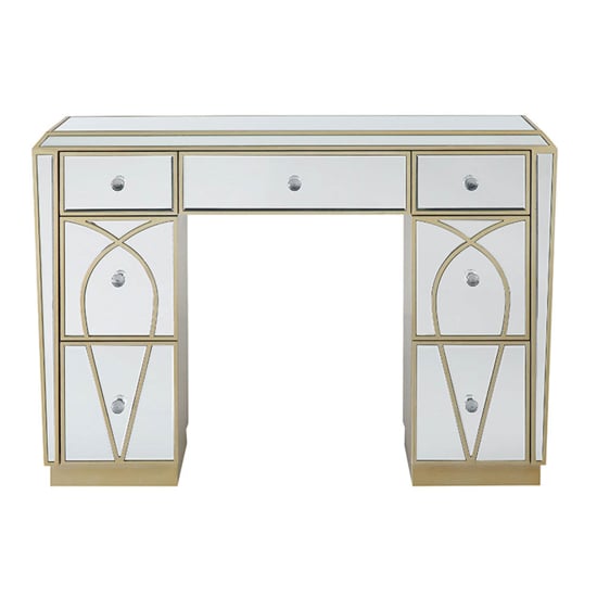 Product photograph of Parker Mirrored Dressing Table With 7 Drawers In Champagne from Furniture in Fashion