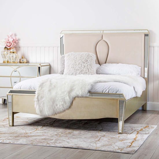 Photo of Parker mirrored velvet king size bed in champagne