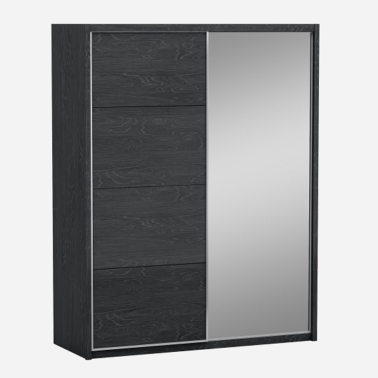 Parker Sliding Mirrored Wardrobe In Grey High Gloss FiF