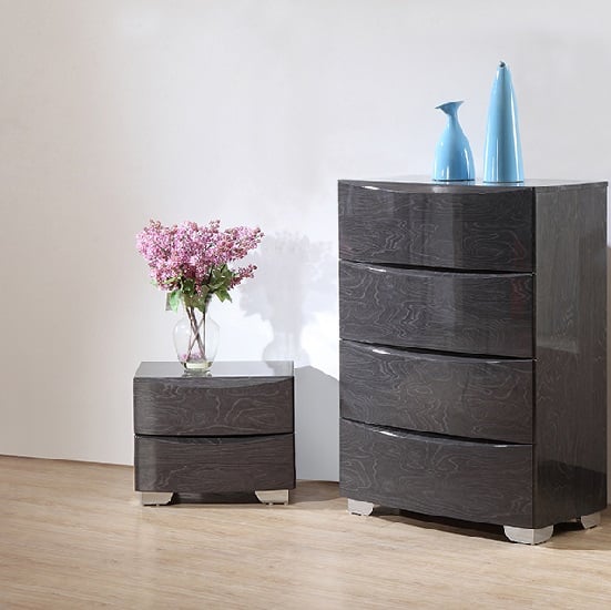 Parker Bedside Cabinet In Grey High Gloss With 2 Drawers