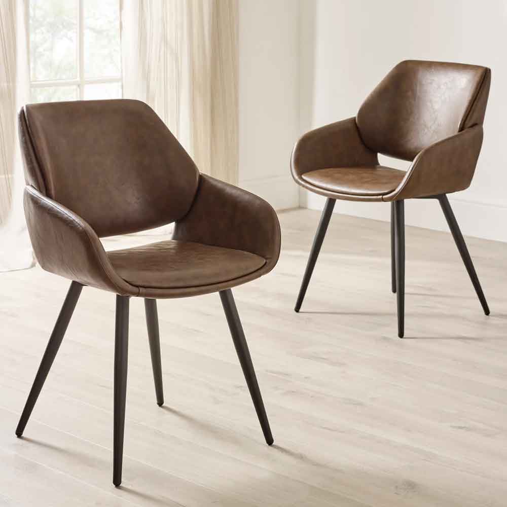 parkerfield brown faux leather dining chairs in pair-image-132471